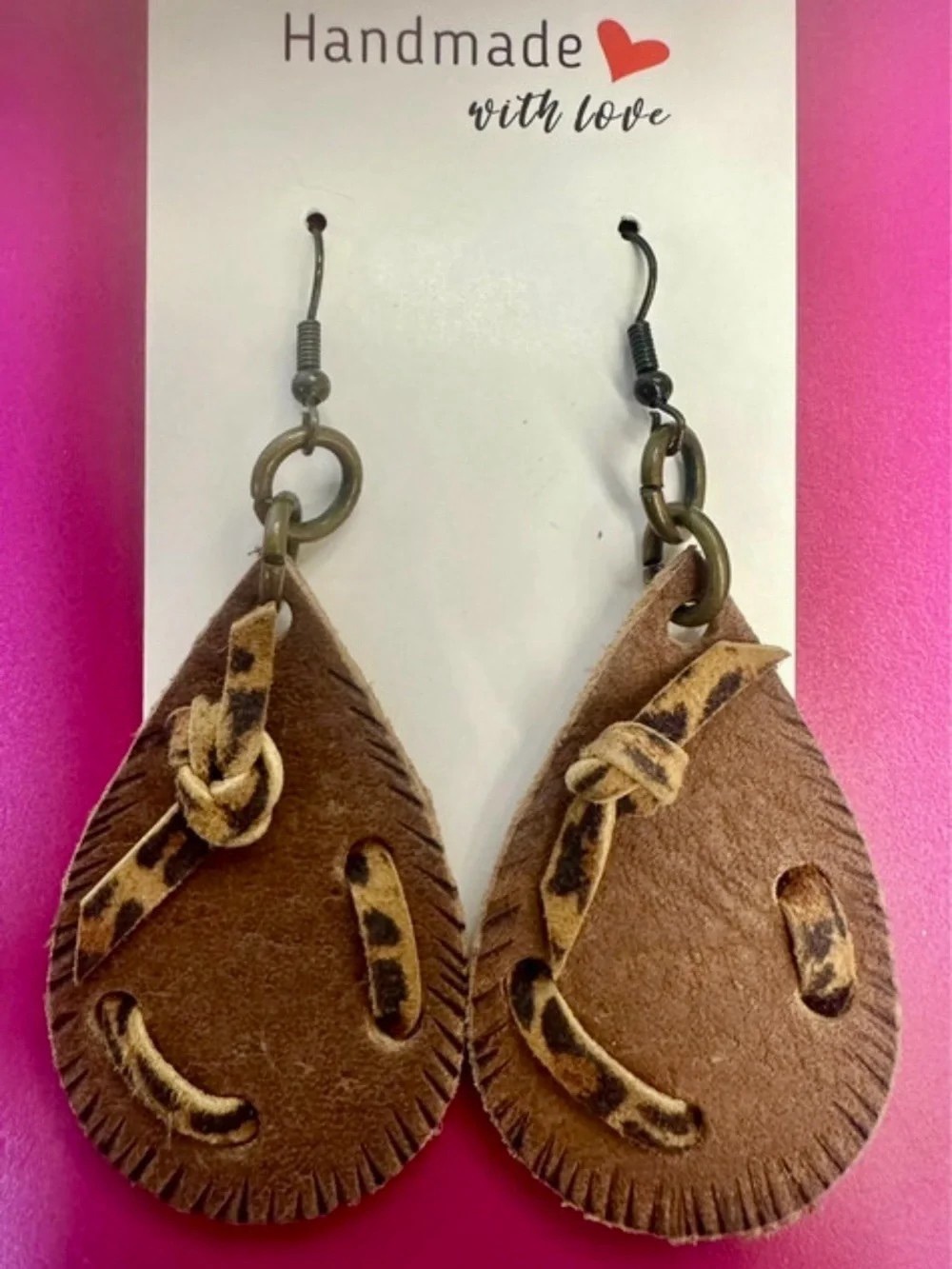 Handmade Brown Leather Teardrop Earrings
